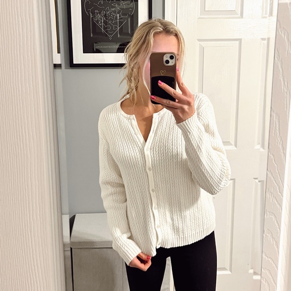 Crystal Kobe Sweaters - White Knit button up cardigan sweater